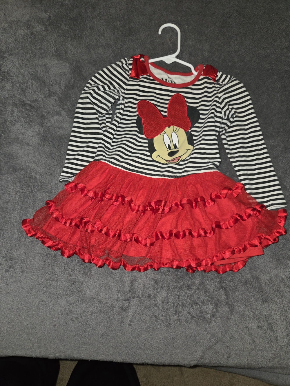 Minnie Mouse Black & White Striped Red Ruffled Dress